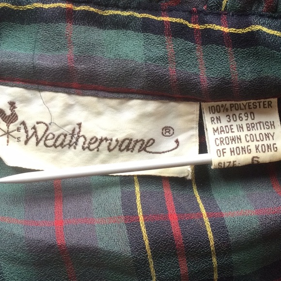 Weathervane Size 6 Green Plaid Polyester Button Down Blouse with Ruffle Neck. - Picture 5 of 6